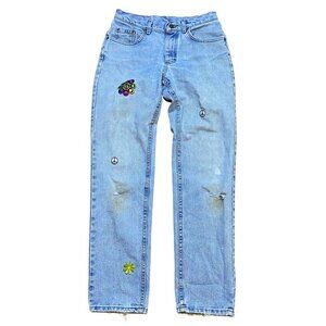 Vintage Lee‎ High-Waisted Light Wash Blue Jeans Patches Womens Size 9